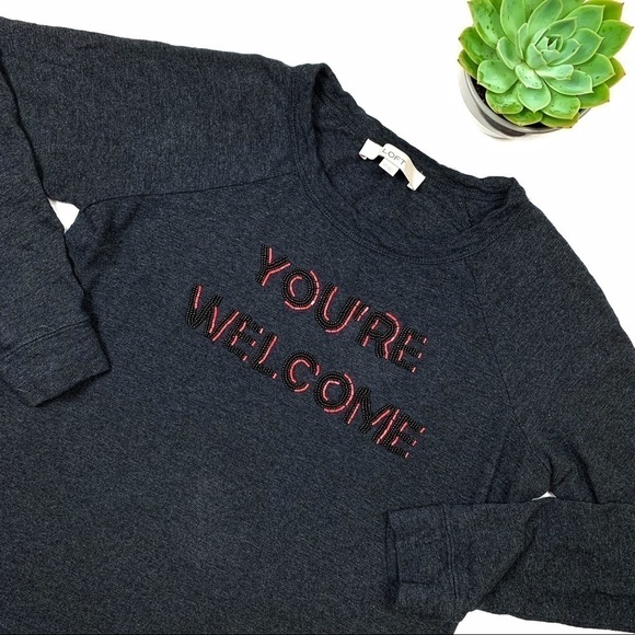 LOFT “You’re Welcome”Dark Gray Sweater Long Sleeve - Picture 1 of 7